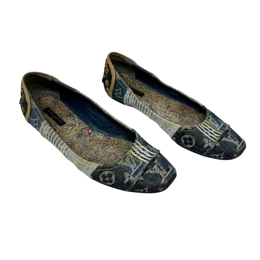 Vintage 2007 Louis Vuitton Marc Jacobs Patchwork Monogram Denim Ballet Flats 37